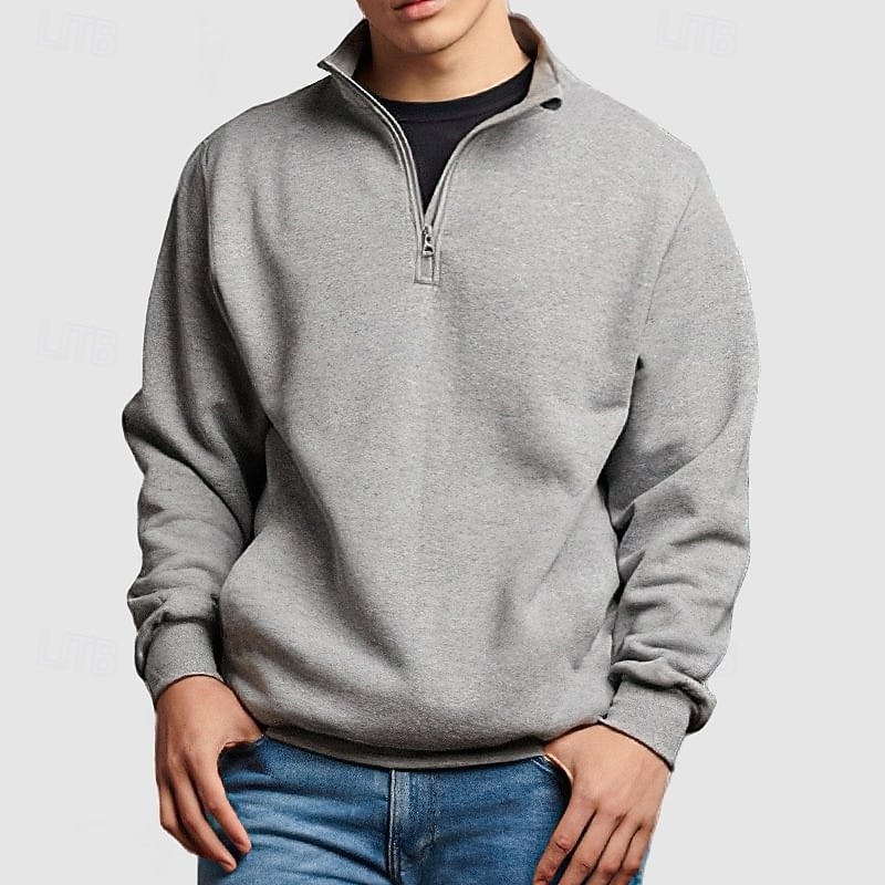 Men's Pullover Fleece Hoodie Quarter Zip Sweatshirt Fleece lined Hoodie Black White Pink Navy Blue Blue Standing Collar Plain Sports & Outdoor Casual Daily Streetwear Cool Sportswear Spring &  Fall