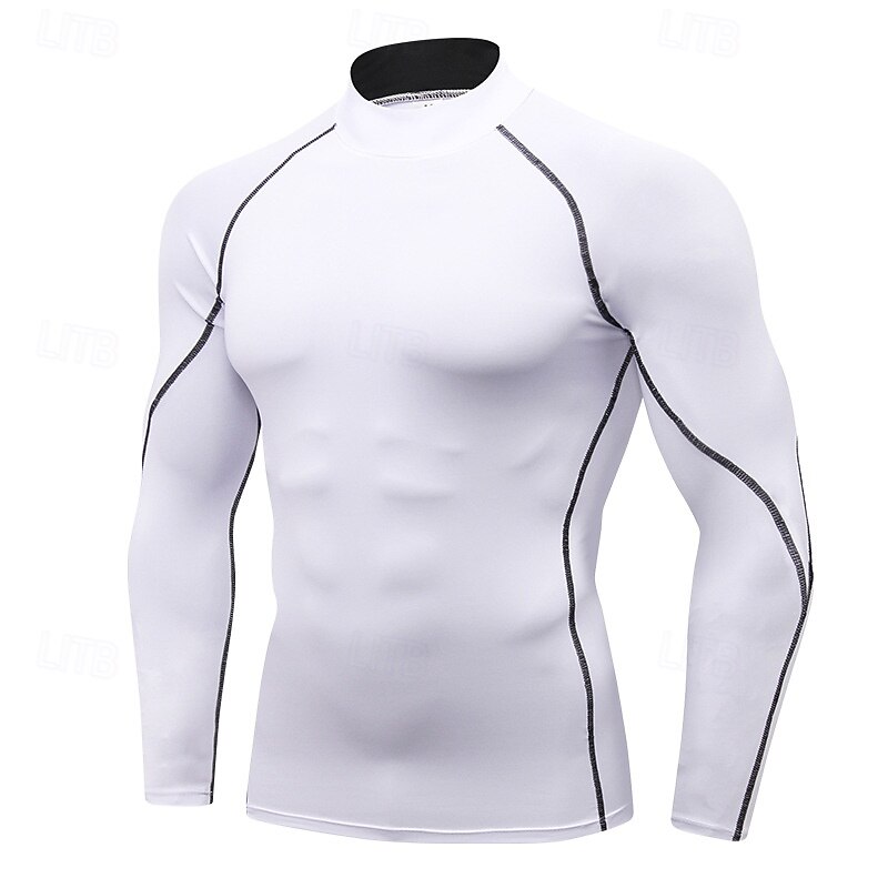 Men's Compression Shirt Workout Base Layer Workout Tops Long Sleeve Top Athleisure Fall Solid Colored Quick Dry Gym Basketball Athletic Sportswear Activewear Green / Black Black White3