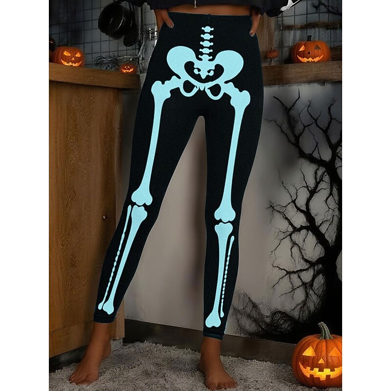 Women's Leggings Vacation Vintage Fashion Full Length High WaistPantsHalloween Graphic Skull Printing Thermal Warm Soft Breathable High Elasticity Formal Outdoor Vacation White Pink Blue Green Spring3