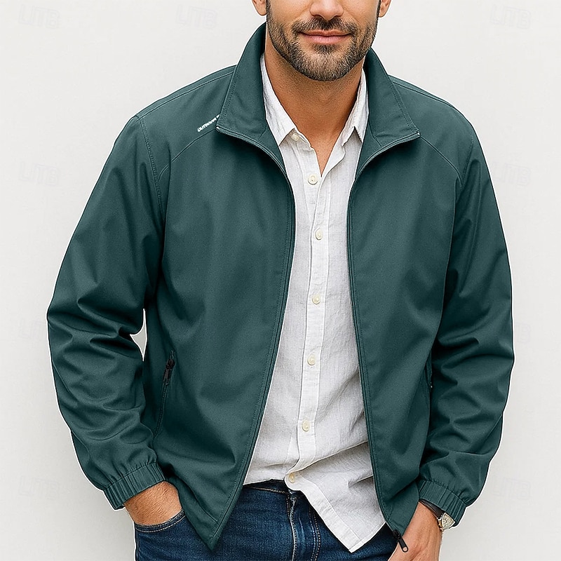 Men's Jacket Casual Jacket Outdoor Vacation Warm Zipper Pocket Fall Winter All Seasons Plain Vintage Fashion Standing Collar Short Black Navy Blue Green Khaki Gray Jacket