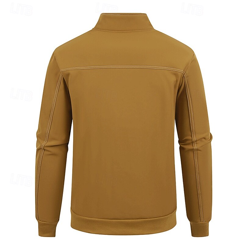 Men's Casual Jacket Chore Jacket Vacation Daily Windproof Warm Pocket Fall Winter Plain Fashion Classic Stand Collar Regular Khaki Army Green Dark Blue Jacket2