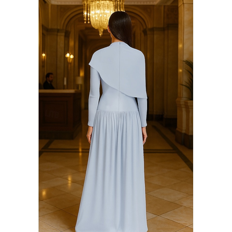 A-Line Cape Dress Mock Neck Evening Gown Elegant Dress Formal Wedding Floor Length Long Sleeve Jersey with Pleats Ruched 20252