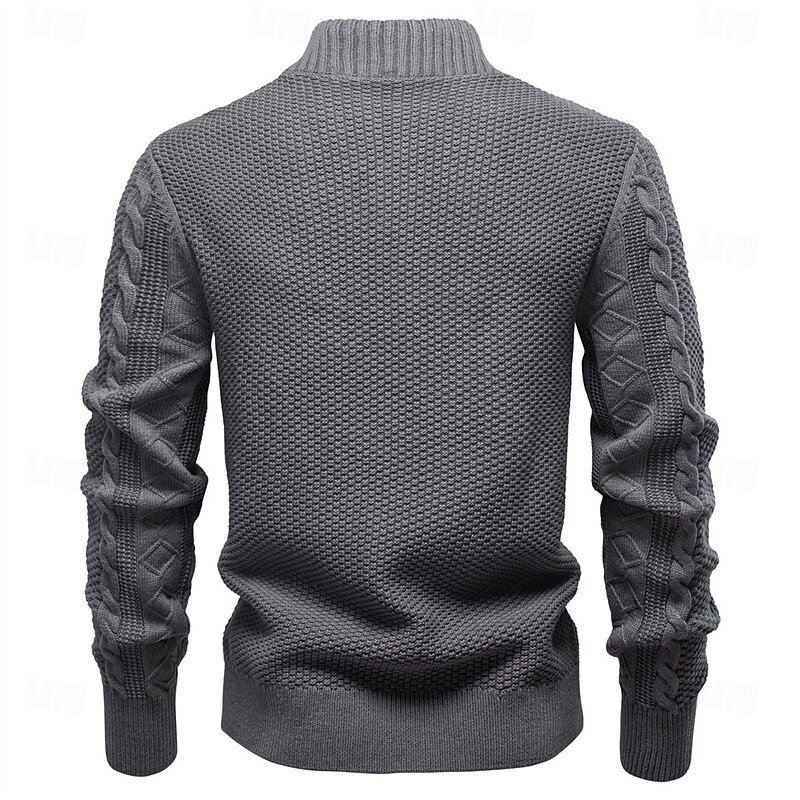 Men's Cardigan Sweater Cable Knit Regular Tops Zip Up Solid Color Turtleneck Elegant Daily Vacation Casual Clothing Apparel Spring Fall Black Dark Grey S M L2