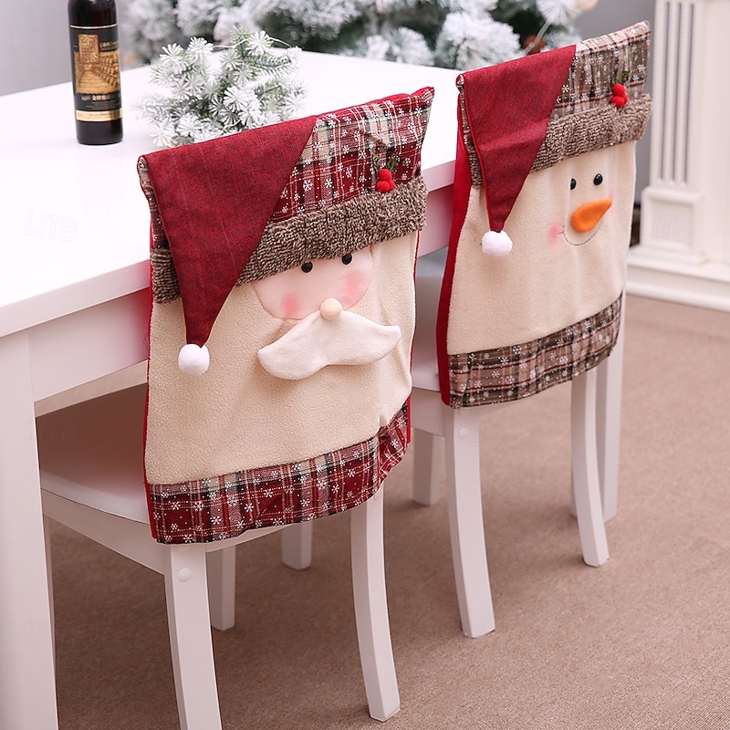 2Pcs Christmas Chair Covers Set, Home and Restaurant Holiday Chair Slipcovers, Square Stool Covers for Elderly Chairs, Festive Decor