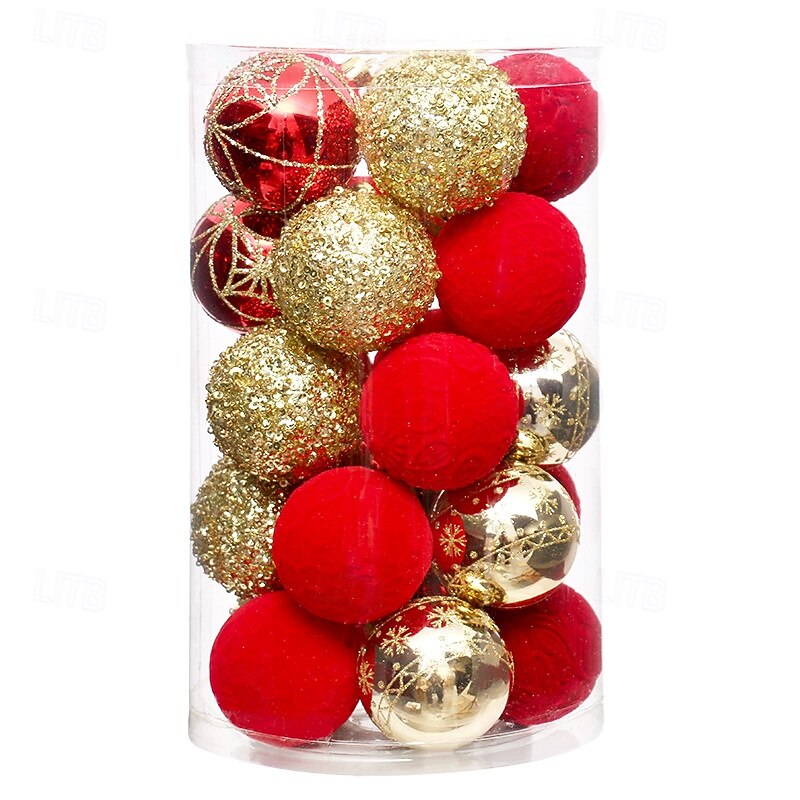 25 pcs Christmas Tree Balls Baubles Ornaments, 6 cm/2.36 inch Xmas Decoration, Premium Velvet Painted Hanging Set, European Style Tree Decor for Holiday Party4