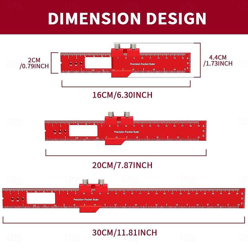 Precision Pocket Ruler T-Type Scribing Ruler Carpenty Square T Track Ruler Inch and Metric Measuring Marking Ruler With Slide Stop2