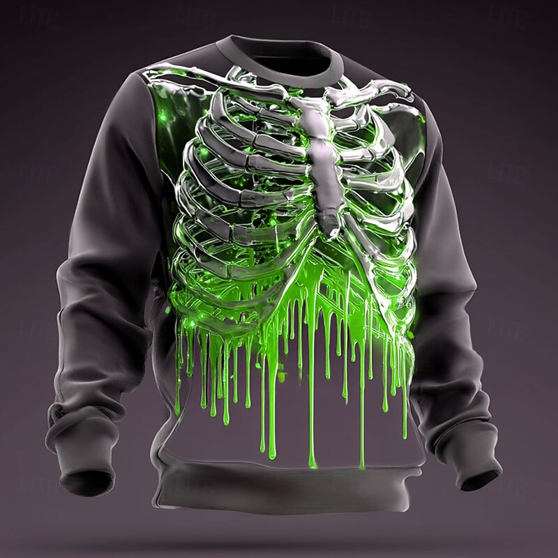 Halloween Men's 3D Skeleton Sweatshirt Punk Party Crew Neck Vacation Yellow Red Crewneck 3D All Seasons Designer3