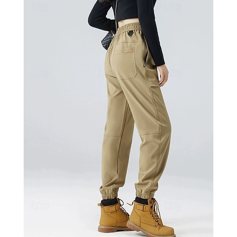 Women's Cargo Pants Slacks Fashion Casual Full Length Natural Plain Drawstring Comfortable Street Holiday Daily Wear Dark Brown Black Brown Green Fall Regular Fit