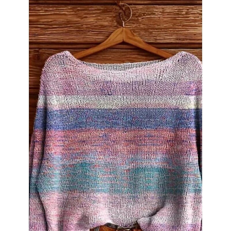 Women's Sweater Casual Soft Striped Stylish Modern Long Sleeve Crew Neck Regular Tops Daily Holiday Print Purple Spring Fall Winter3