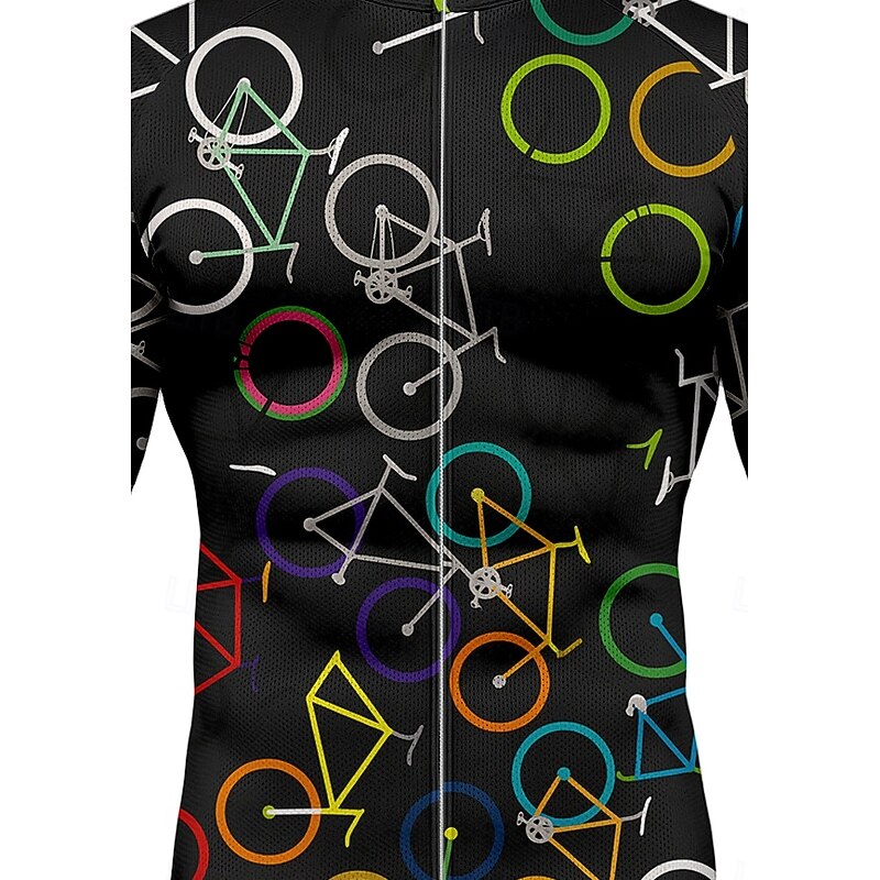 Men's Tops Cycling Jersey Graphic Geometric Bicycle Long Sleeve Bike Jersey Top with 3 Rear Pockets Sun Sun Protection Sunscreen Quick Dry Sports Black Clothing Apparel3