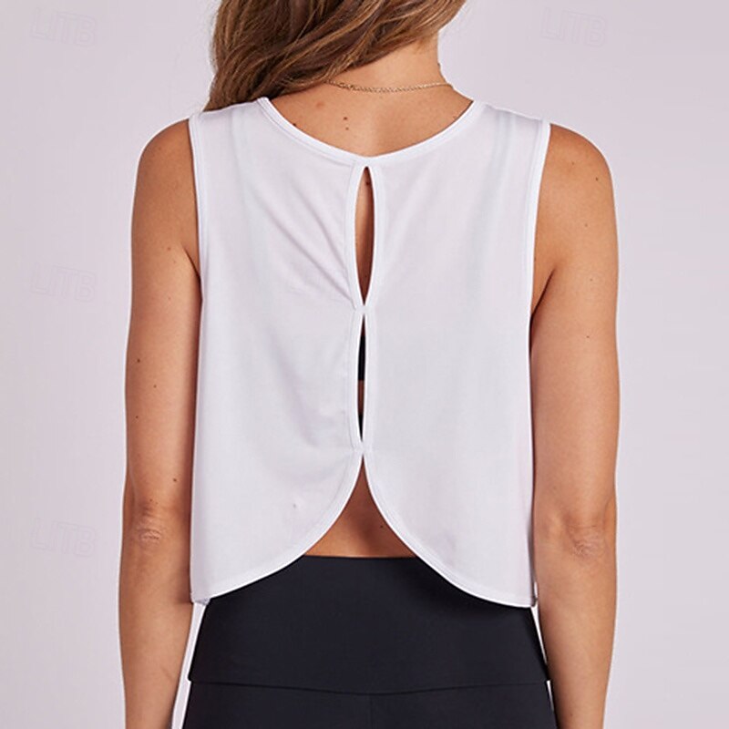 Women's Yoga Shirts Crew Neck Soft Breathable Open Back Sleeveless Sports Solid Color Top For Gym Running Fitness Activewear2