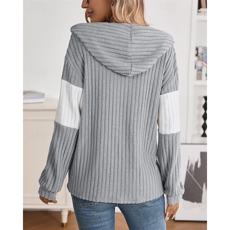 Women's Winter Coat Comfortable Breathable Zipper Knit Fashion Daily Color Block Outdoor Casual Daily Zipper Regular Hooded Regular Fit Long Sleeve Outerwear Black Pink Green Spring Fall3