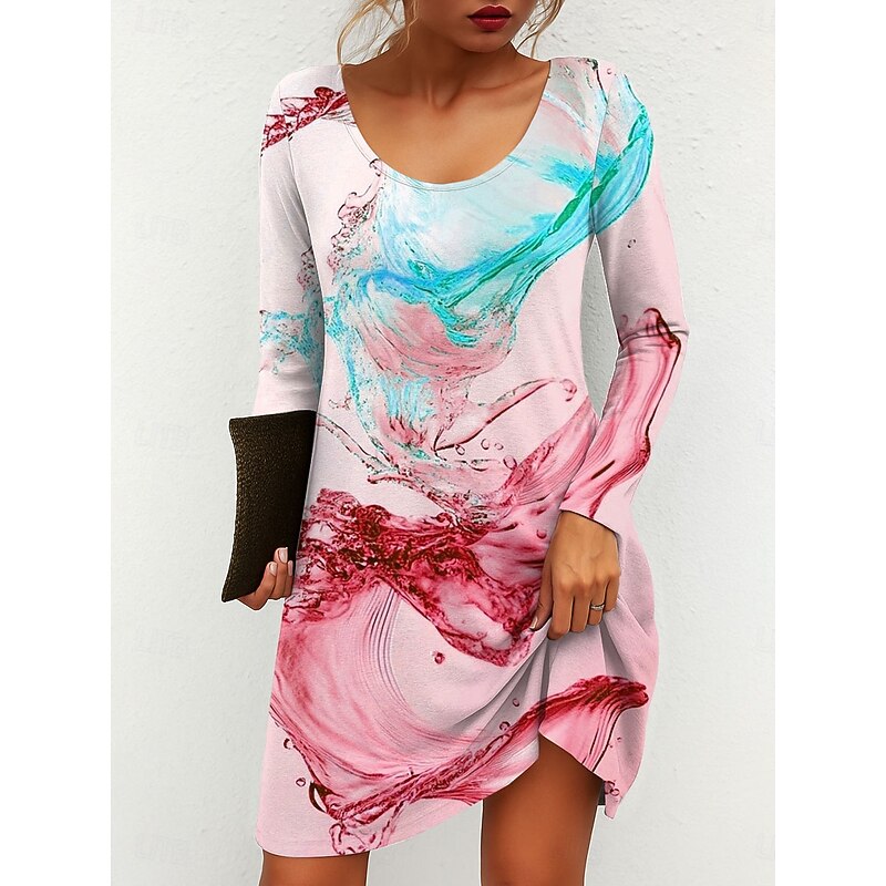 Women's Mini Dress Crew Neck Long Sleeve T Shirt Dress Tee Dress A Line Dress Casual Daily Going out Regular Fit Graphic Abstract Red Blue Green Fall Winter3