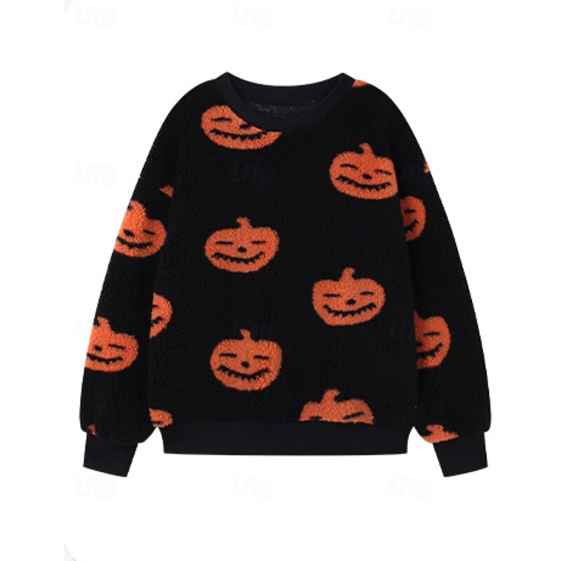 Women's Pullover Sweatshirt Sweatshirts Pumpkin Streetwear Casual Long Sleeve Crew Neck Regular Tops Holiday Going out Print Black Orange Winter4