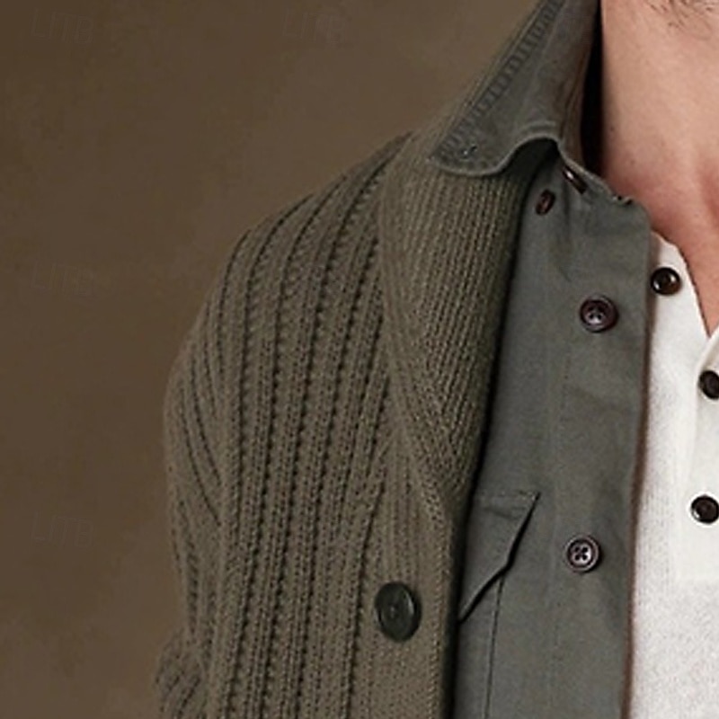 Men's Sweater Cardigan Sweater Ribbed Knit Regular Tops Knitted Plain Shawl Collar Vacation Fashion Casual Daily Wear Clothing Apparel Spring &  Fall Military Green M L XL2