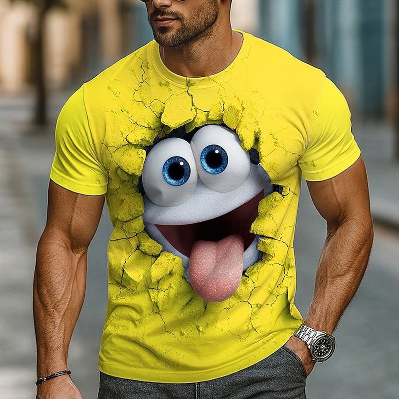 Men's Cartoon 3D T Shirt Short Sleeve T shirt 3D Print Crew Neck Shirt Exaggerated Designer Party Street Daily Yellow Blue Green Summer Spring Clothing Apparel S M L XL XXL XXXL