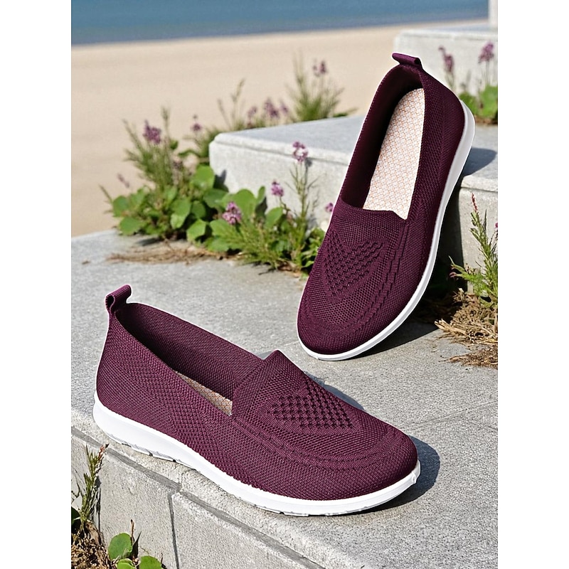 Women's Flyknit Slip-On Sneakers – Lightweight Breathable Casual Flats for Walking, Shopping and Vacation Wear3