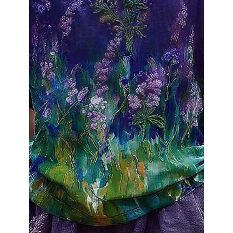 Women's T Shirt Floral Fashion Modern Half Sleeve V Neck Regular Tops Daily Print Purple Summer3
