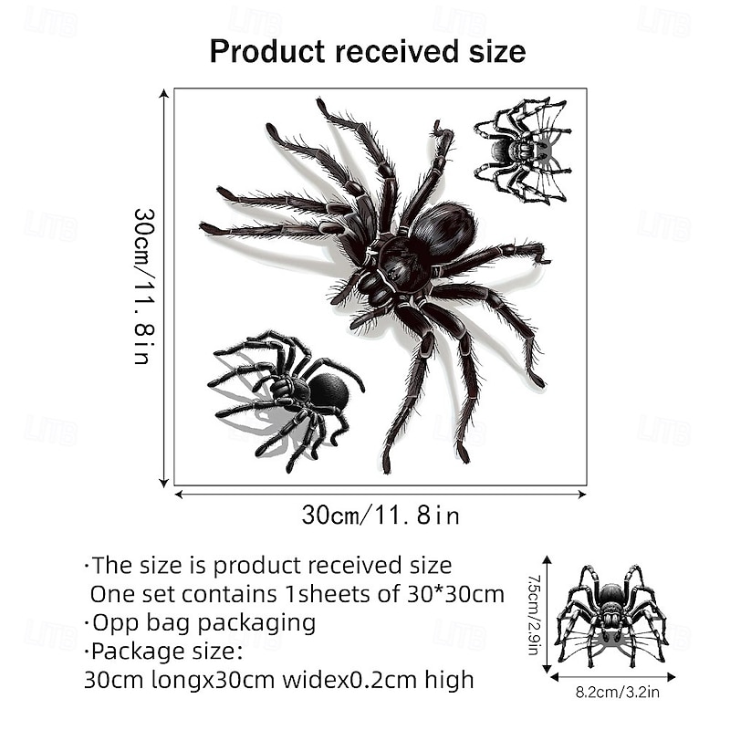 Halloween Window Cling Wall Sticker, Black Spider Glass Stickers, Removable Static Clings for Living Room Window Decoration Halloween Party Home Decor2