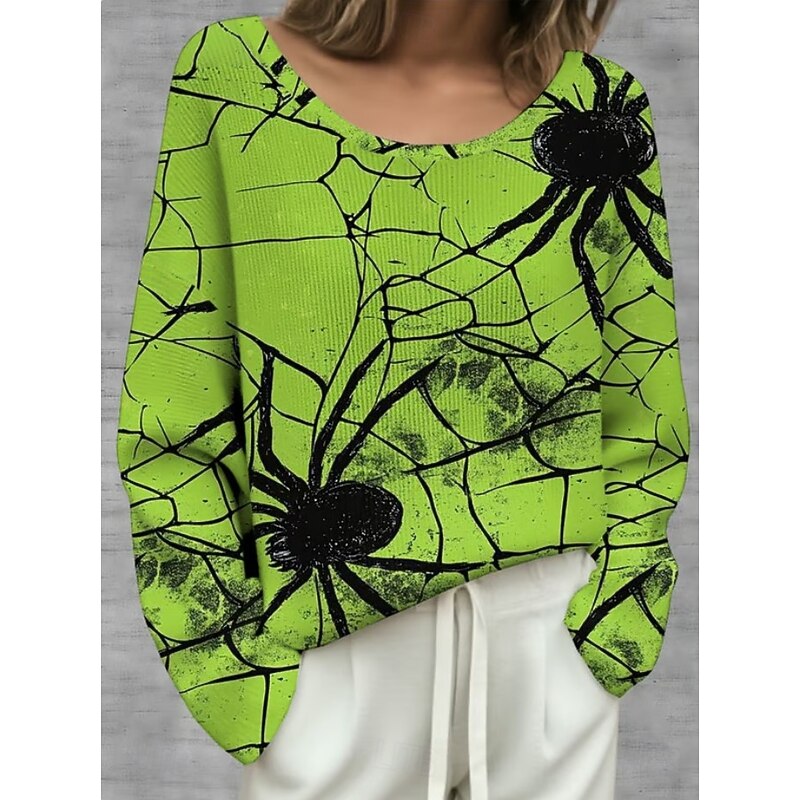 Halloween Women's Plus Size T Shirt Color Gradient Vintage Stylish Classic Long Sleeve Crew Neck Regular Tops Daily Going out Weekend Print Black Orange Green off-white Khaki Spring Fall2