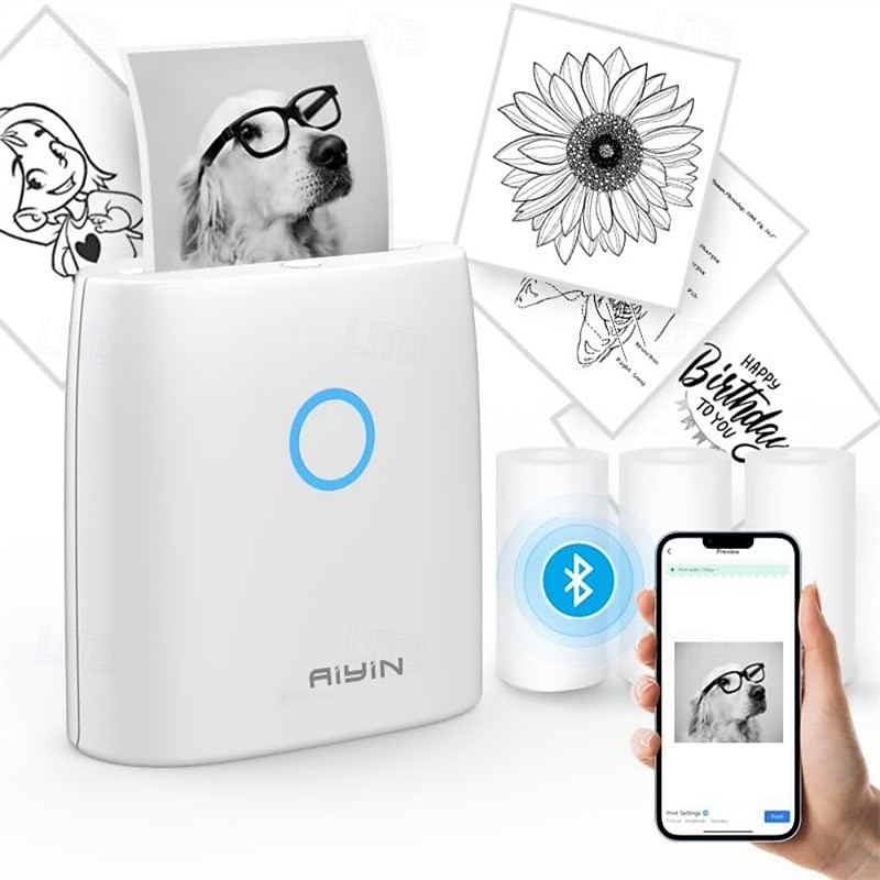 Mini Sticker Printer - Bluetooth Thermal Pocket Printer Inkless Portable for Study Notes Photos Memos Lists Work Plans DIY Gifts Journals