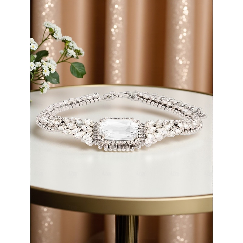 Women's Crystal Choker Necklace with Large Center Gem - Elegant Statement Jewelry for Brides, Prom Nights and Formal Evening Events3