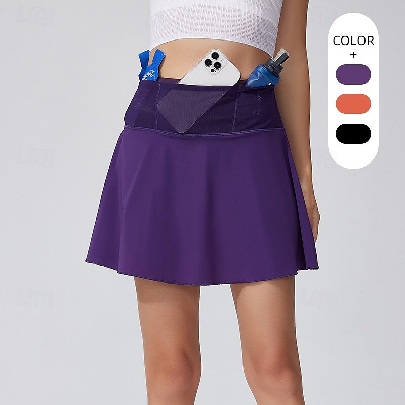 Women's Solid Colored Tennis Skirts Stylish Moisture Wicking Breathable Tennis Pickleball Running Bottoms Black Purple Orange Tennis Clothing2