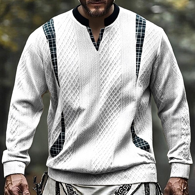 Men's Sweatshirt Black White Navy Blue Khaki Gray V Neck Color Block Jacquard Patchwork Sports & Outdoor Daily Holiday Polyester Streetwear Basic Casual Spring Fall Clothing Apparel Hoodies2