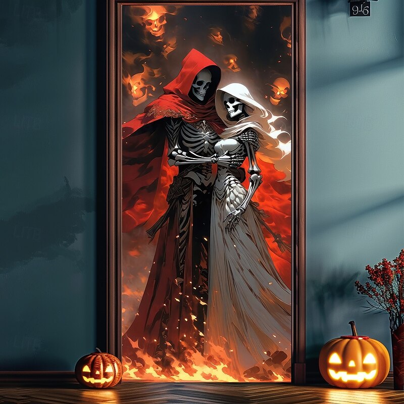 Halloween Tapestry Door Cover Outdoor Banners Angel of Death Psychedelic Dark Punk Gothic Style Party Outdoor Shooting Backgrounds Front Door Wall Porch Home Decor2