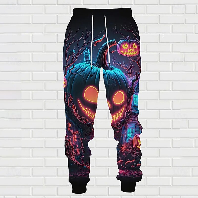 Halloween Men's Pumpkin Smile 2pcs 3D Sweatshirt Sets Tracksuit Hoodie Sweatshirt Long Sleeve Long pants Hooded Casual Daily Athleisure 3D Print Spring Fall Winter Violet4