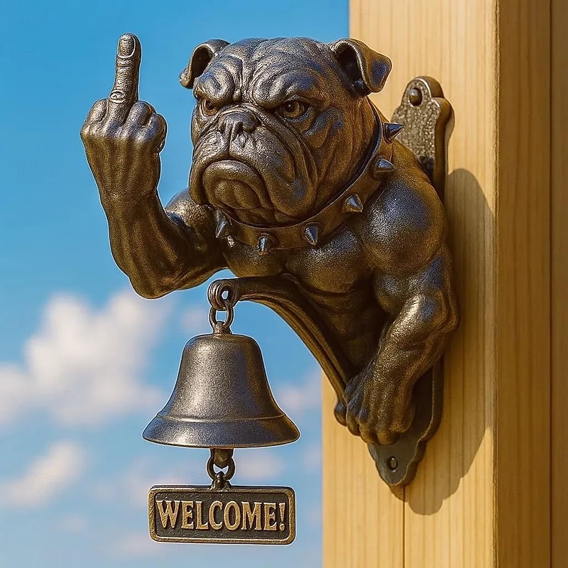 Funny Bulldog Doorbell Rustic Cast Iron Funny Dog Door Ring Hanging Ornament Decorative Farmhouse Wall Mounted Doorbell Terrace Rear Door Indoor and Outdoor Call Bell4
