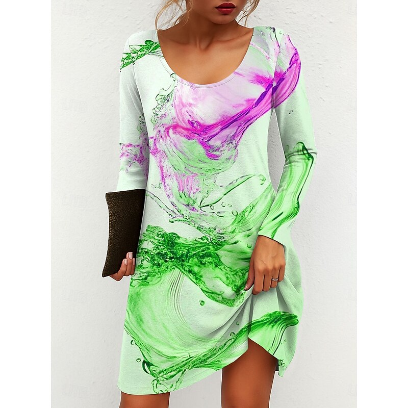 Women's Mini Dress Crew Neck Long Sleeve T Shirt Dress Tee Dress A Line Dress Casual Daily Going out Regular Fit Graphic Abstract Red Blue Green Fall Winter2