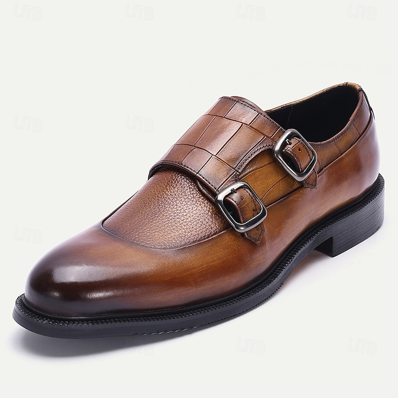 Men's Two-Tone Leather Monk Strap Dress Shoes – Classic Buckle Loafers for Gentlemen, Business Meetings and Elegant Gatherings2