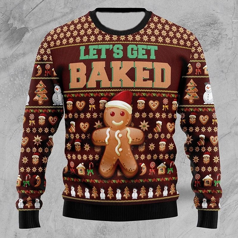 Christmas Men's Animal Tree Pullover Sweater Jumper Knitwear Crewneck Casual Vacation Daily Festival 3D Print Keep Warm Long Sleeve Spring Fall Winter Brown Green