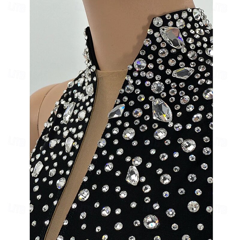 Figure Skating Dress Women's Girls' Ice Skating Dress Black Open Back Asymmetric Hem Mesh High Elasticity Training Competition Skating Wear Classic Crystal / Rhinestone Sleeveless Ice Skating Figure4