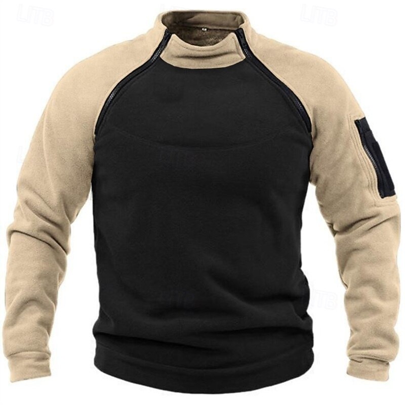 Men's Sweatshirt Zip Up Sweatshirt Fleece Sweatshirt Tactical Hoodie Tactical Army Green Brown Khaki Dark Gray Standing Collar Plain Zipper Color Block Sports & Outdoor Casual Daily Streetwear Cool