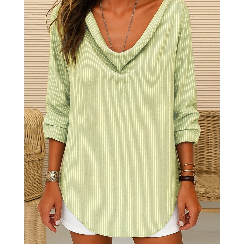 Women's T Shirt Striped Casual Long Sleeve V Neck Regular Tops Going out Weekend Asymmetrical Black Yellow Gray Light Blue Fall3