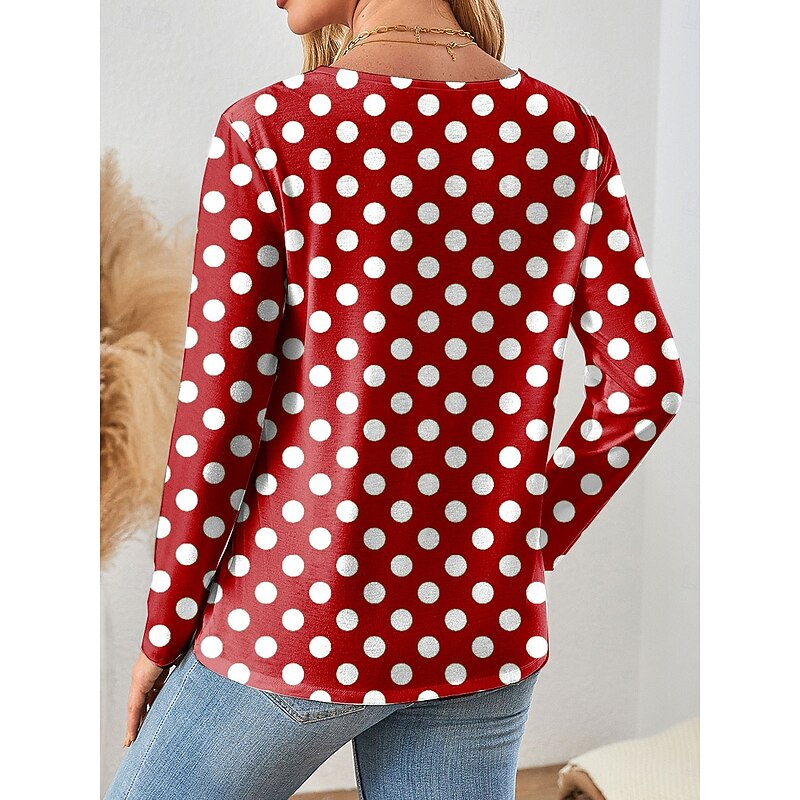 Women's T Shirt Graphic Cartoon Polka Dot Vintage Stylish Classic Long Sleeve Crew Neck Regular Tops Daily Print Red Blue Purple Green Spring Fall Winter2