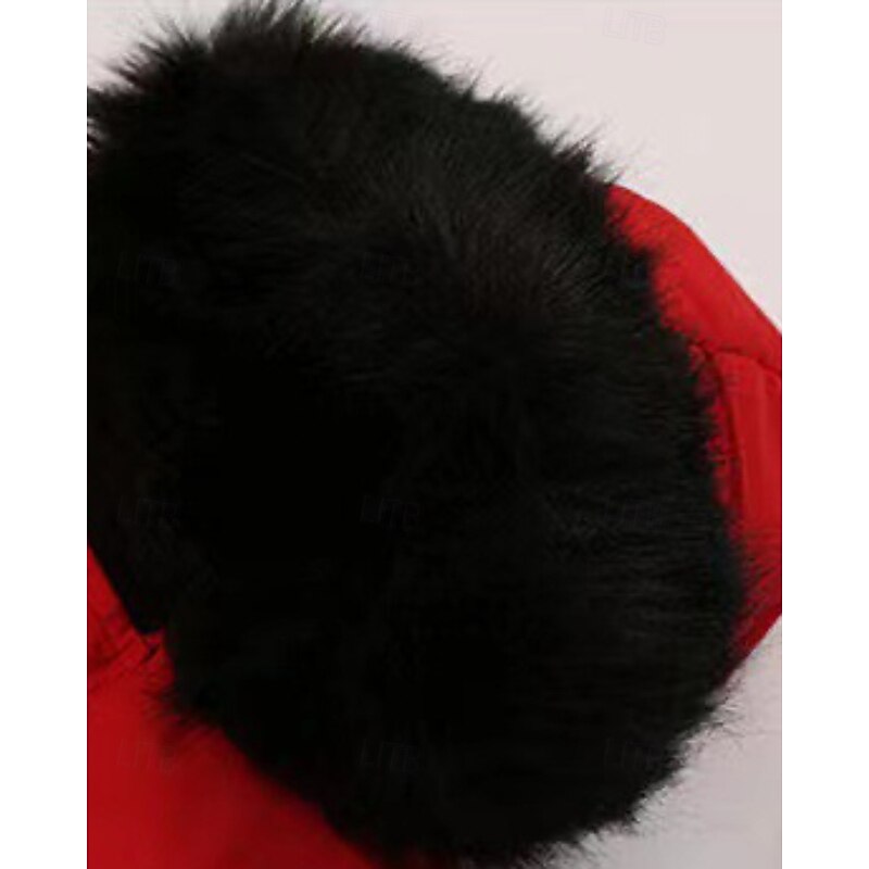 Kids Girls' Down Coat Solid Color Fashion Fur Trim Zipper Pocket School Coat Outerwear 4-12 Years Winter Black Red3