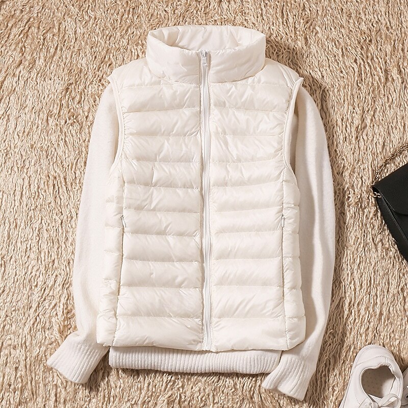 Women's Vest Warm Comfortable Zipper Pocket Fashion Plain Street Going out Casual Daily Weekend Zipper Regular Stand Collar Regular Fit Sleeveless Outerwear White Red Purple Fall Winter2