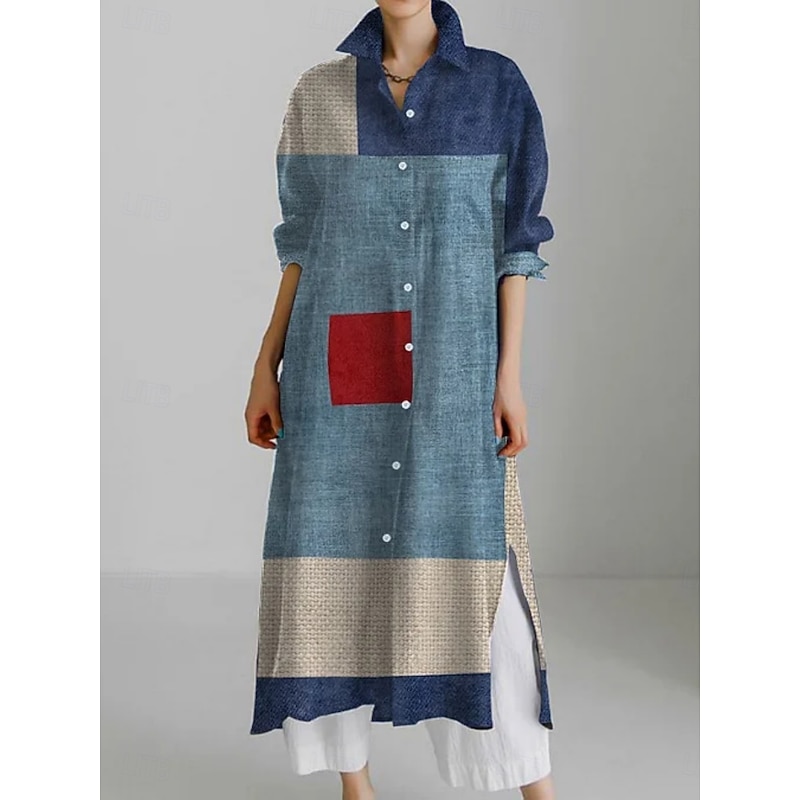 Women's Midi Dress Shirt Dress Casual Dress Fashion Modern Daily Holiday Weekend Regular Fit Plaid 3/4 Length Sleeve Shirt Collar Blue Summer Spring Fall