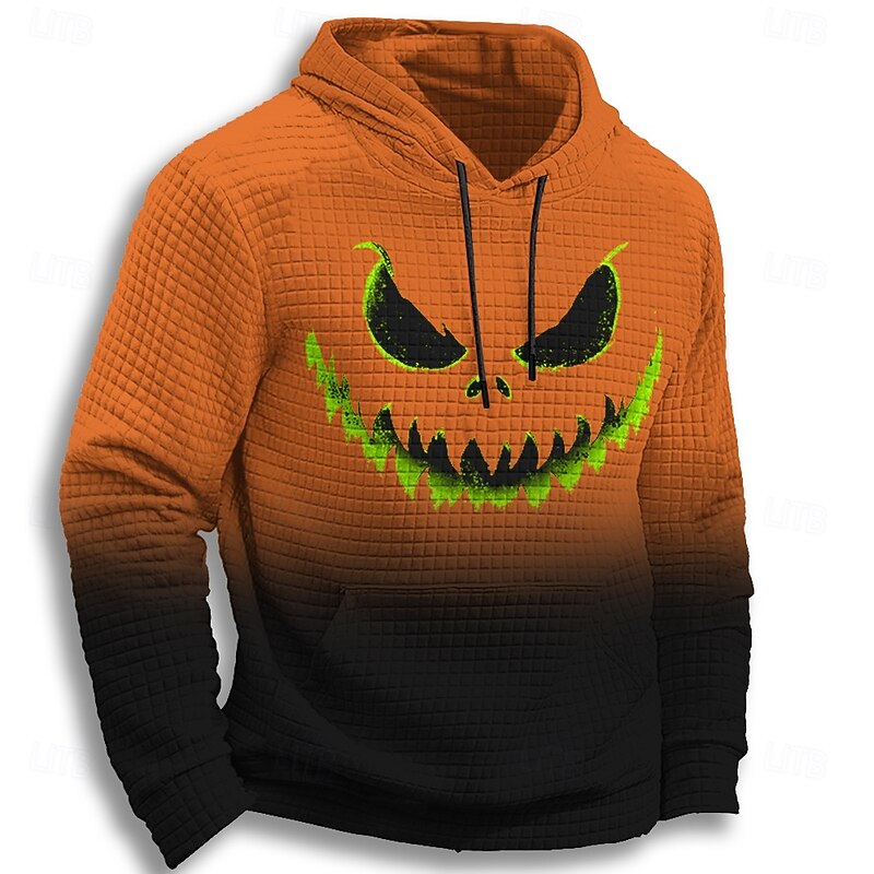 Halloween Men's Pumpkin Hoodie Sweatshirt Gothic Crew Neck Party Gift Streetwear Orange 3 Blue Drawstring Fall Winter Designer3