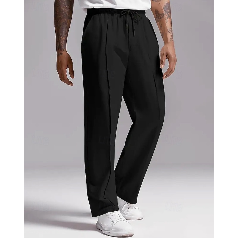 Men's Sweatpants Trousers Straight Leg Sweatpants Pleated Pants Drawstring Pocket Elastic Waist Plain Comfort Sports Outdoor Daily Fashion Casual Black Micro-elastic