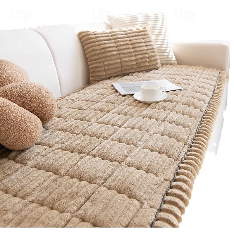 Corduroy Sofa Box Cushion Couch Cover For Dogs, Autumn & Winter Plush Seat Pad, Modern Minimalist Non-Slip Leather Sofa Cover, Slipcover Protector2