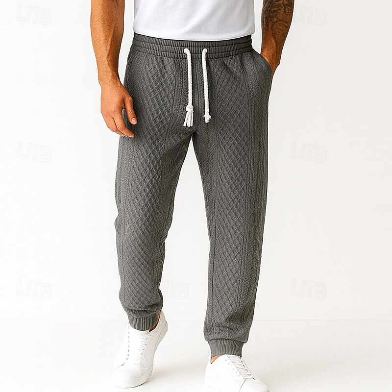 Men's Sweatpants Joggers Trousers Casual Pants Jacquard Drawstring Elastic Waist Solid Colored Moisture Wicking Breathable Full Length Outdoor Casual Daily Fashion Classic Style Black Navy Blue