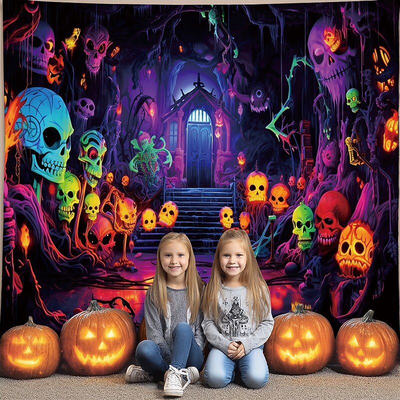 Halloween Tapestry Banners Wall Hangings Skeleton Colorful Fantasy Dark Punk Gothic Style Party Dorm Shooting Backgrounds Home Decor4