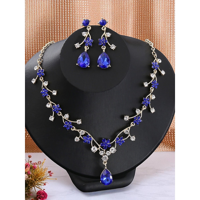 Women's Gold-Tone Floral Necklace and Earrings Set with Purple and Clear Crystals, Elegant Jewelry for Parties and Special Occasions4