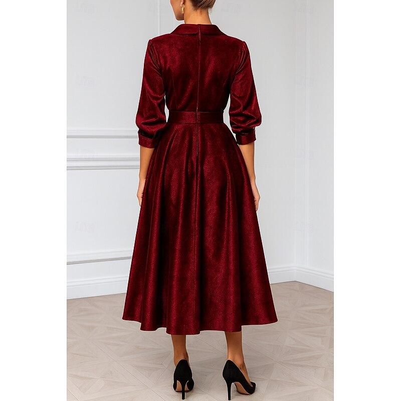 Velvet Burgundy Blue A-Line Mother of the Bride Cocktail Dresses Elegant Dress Formal Wedding Ankle Length Long Sleeve Lapel Pocket Velvet with Pocket2