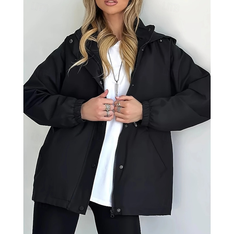 Women's Hoodie Jacket Warm Comfortable Zipper Pocket Fashion Outdoor Plain Going out Weekend Zipper Regular Hooded Regular Fit Long Sleeve Outerwear Navy Black Rose Red Fall Winter