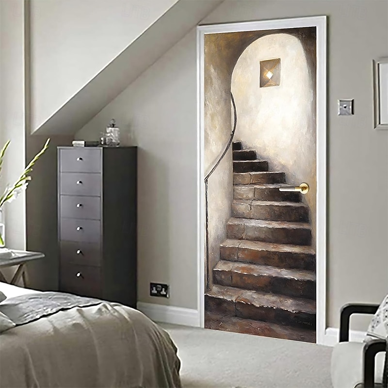Door Cover Outdoor Banners Stone Stairway Vintage Rustic Cottagecore Mediterranean Party Bedroom Living Room Front Door Wall Porch Home Decor2